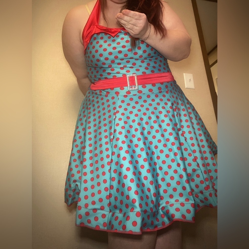 🔥SALE Size XL fits like XXL - Blue Costume Dress Red Polka Dot tutu underneath